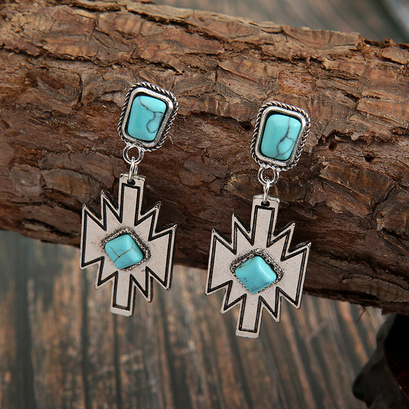 Turquoise Vintage Geometric Cross Earrings - product image 4