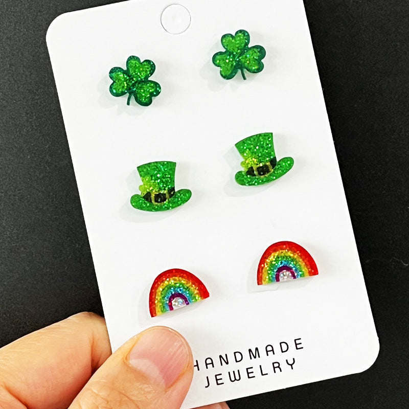 Supply Women's Earrings - Exquisite and Sparkling Green Lucky Clover Rainbow - product image 2