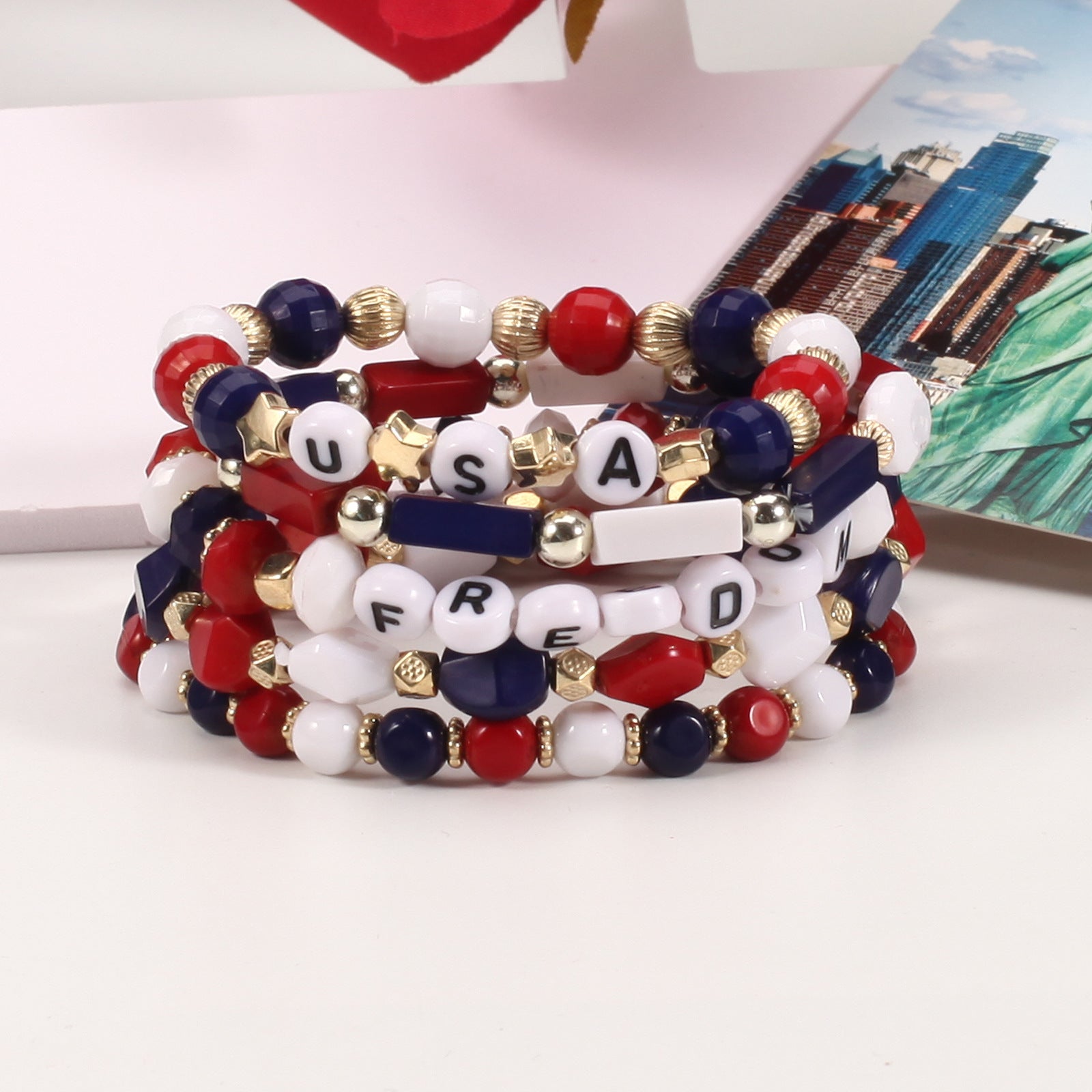 Flag Beaded Crystal Bracelet