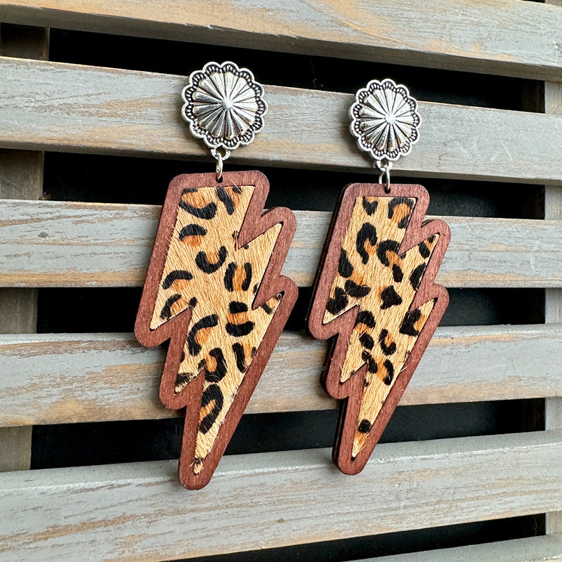 Western Cross Wood Leather Earrings