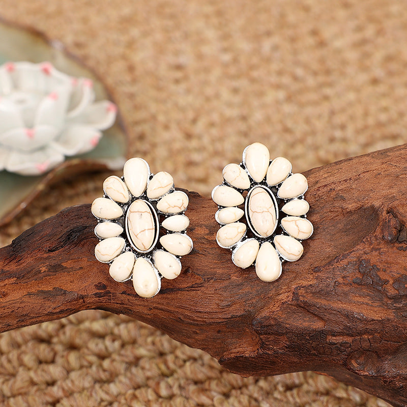 Turquoise Statement Geometric Floral Earrings - product image 6