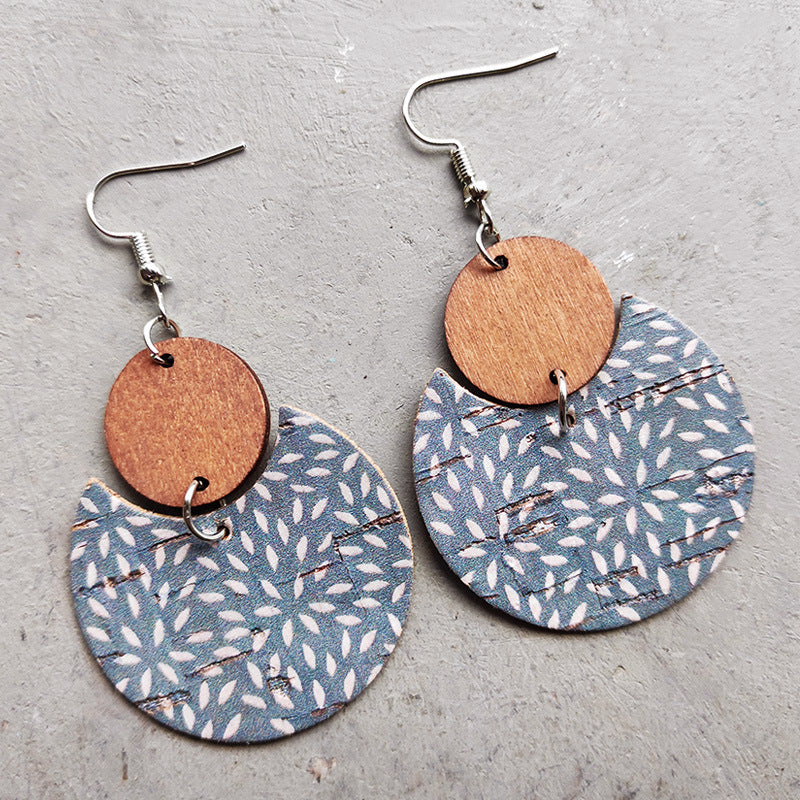 Boho Geometric Moon Wood Leather Earrings - product image 3