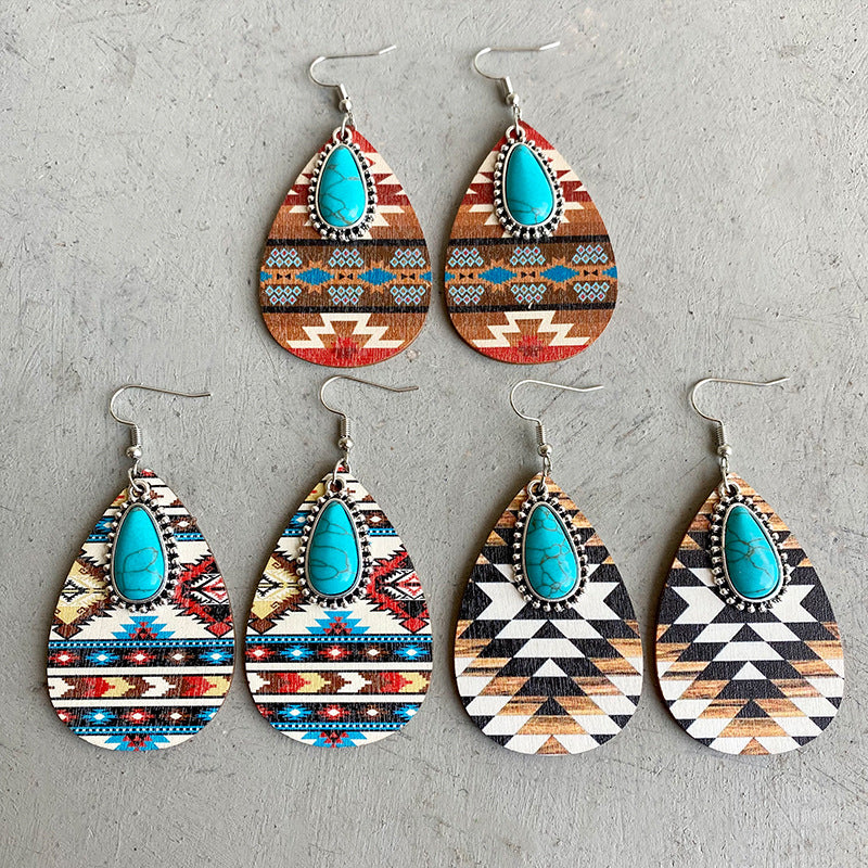 Western Turquoise Boho Vintage Cross Earrings for Women