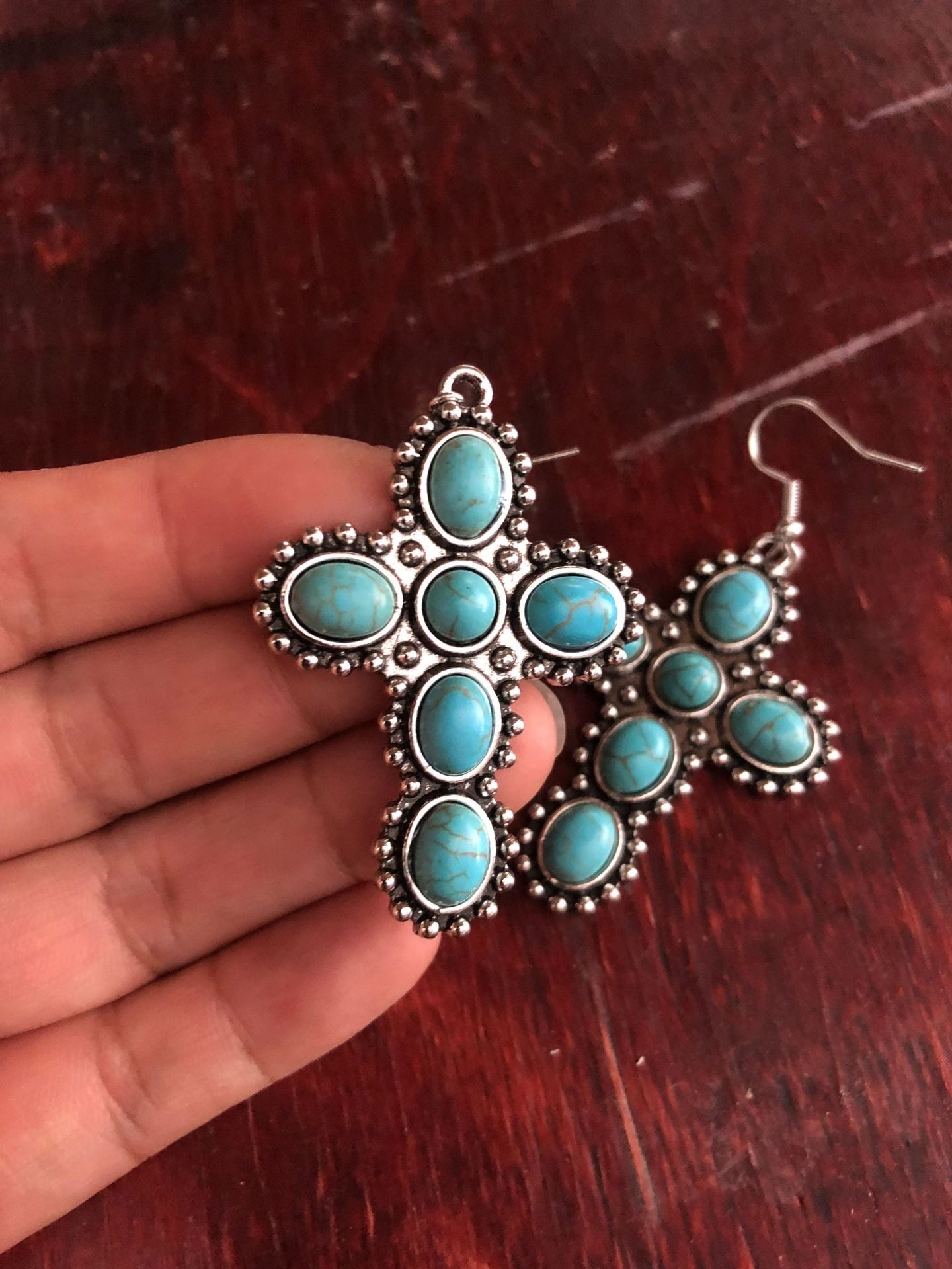 Turquoise Vintage Statement Cross Earrings