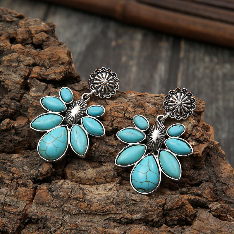 Turquoise Boho Vintage Floral Cross Earrings - product image 3