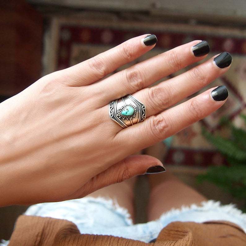Turquoise Boho Vintage Statement Cross Ring - product image 5
