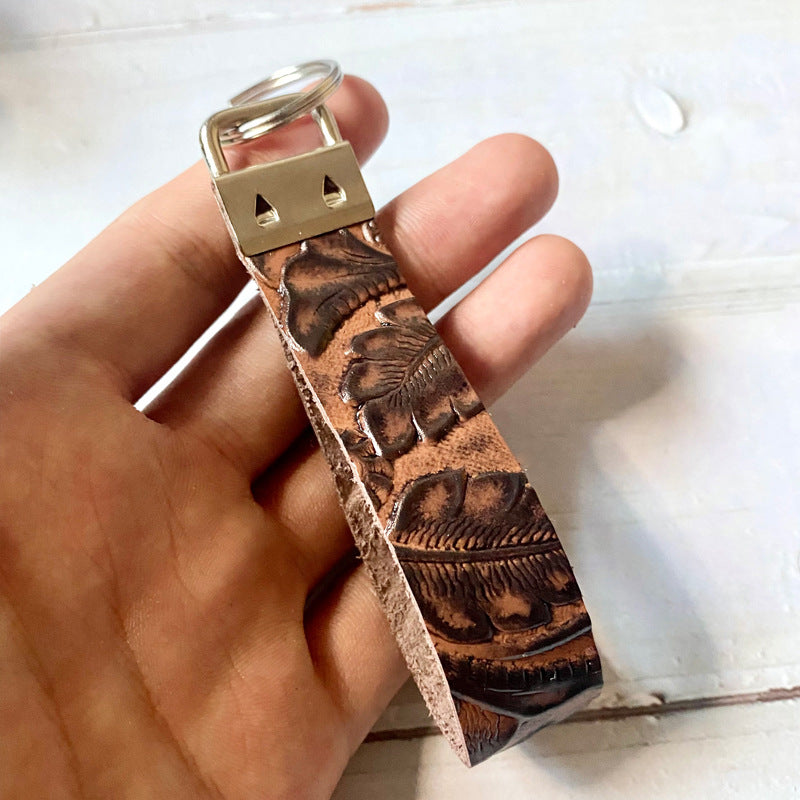 Western Vintage Cross Leather Keychain