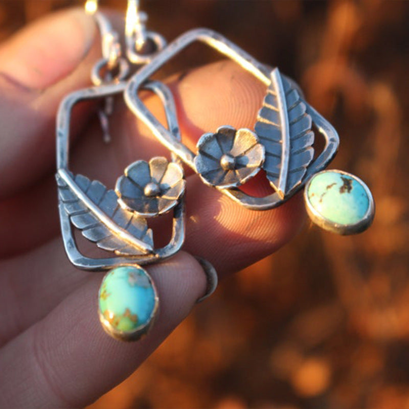 Turquoise Vintage Geometric Floral Earrings for Women - product image 3