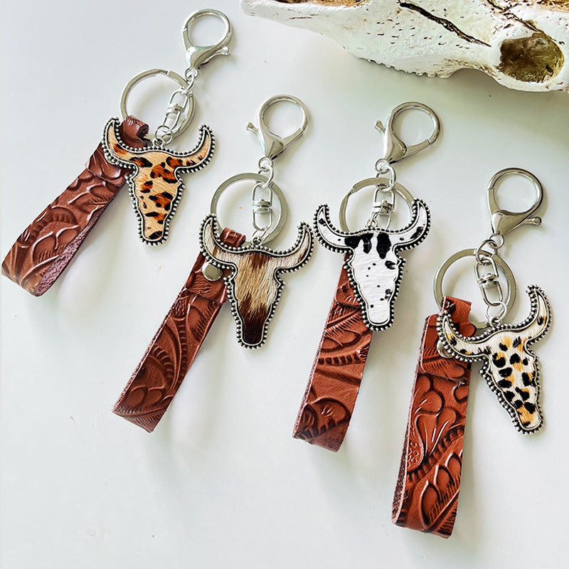 Western Vintage Cow Skull Cross Leather Necklace - product image 1