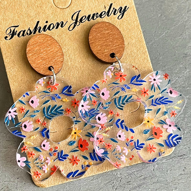 Geometric Floral Cross Wood Acrylic Earrings - product image 11