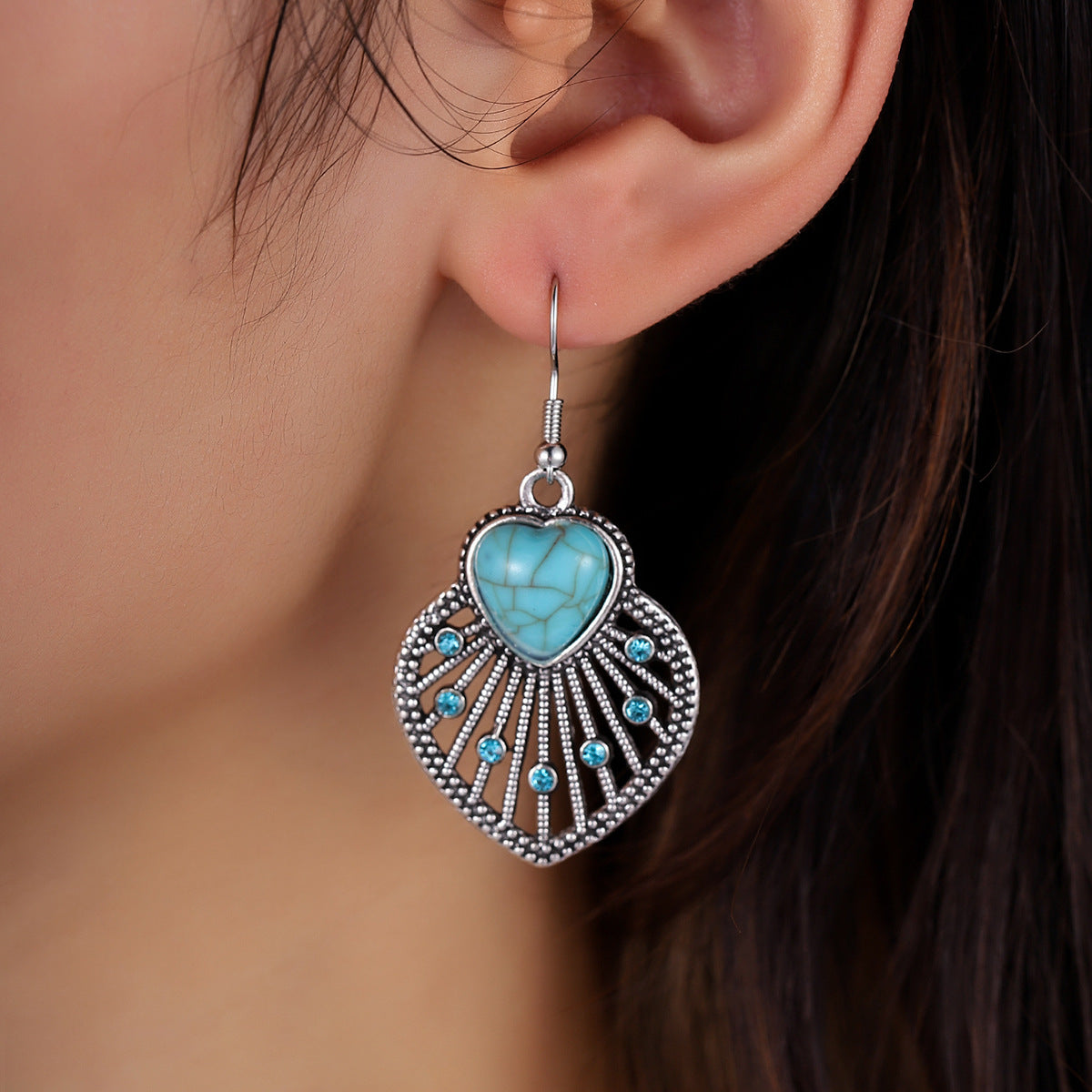 Turquoise Boho Vintage Heart Earrings - product image 1