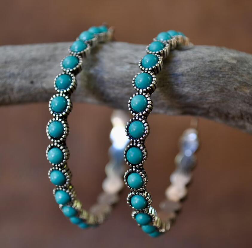 Turquoise Vintage Statement Geometric Cross Earrings - product image 10