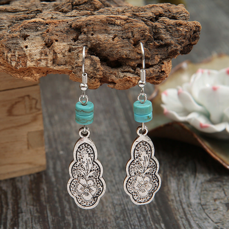 Turquoise Boho Vintage Cross Beaded Earrings