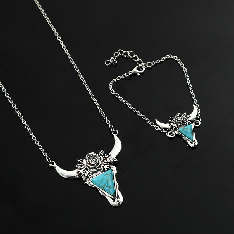 Western Turquoise Vintage Floral Cow Skull Jewelry Set - product image 12