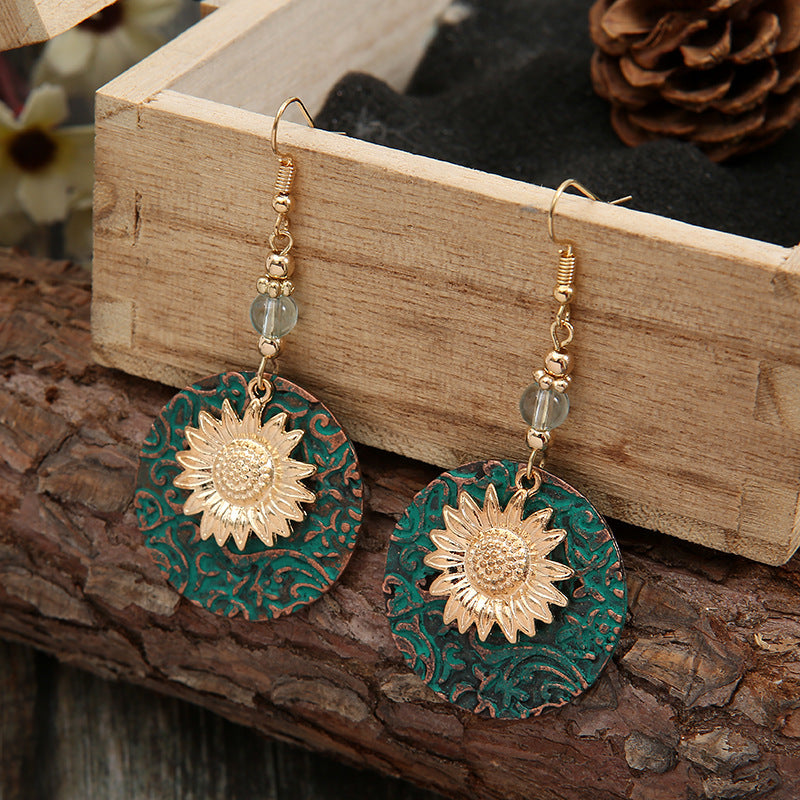 Boho Vintage Floral Cross Earrings
