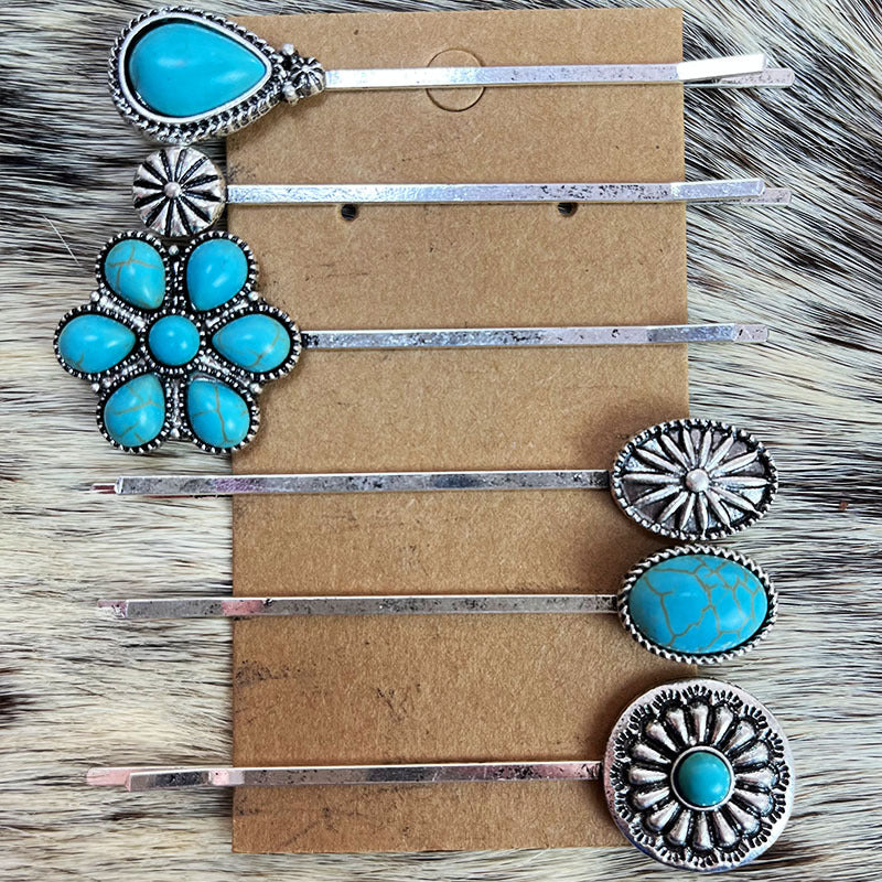 Western Turquoise Vintage Floral Cross Hair Accessory