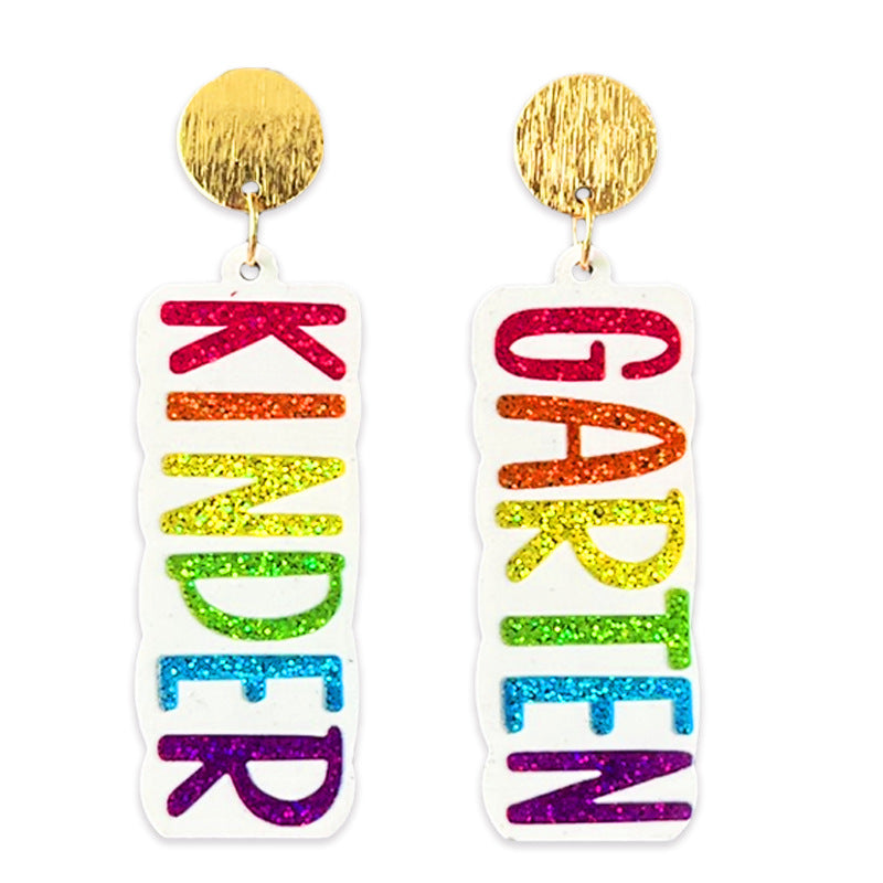 Supply Teacher Student Grade Shiny Text Semester Earrings Colorful Simple