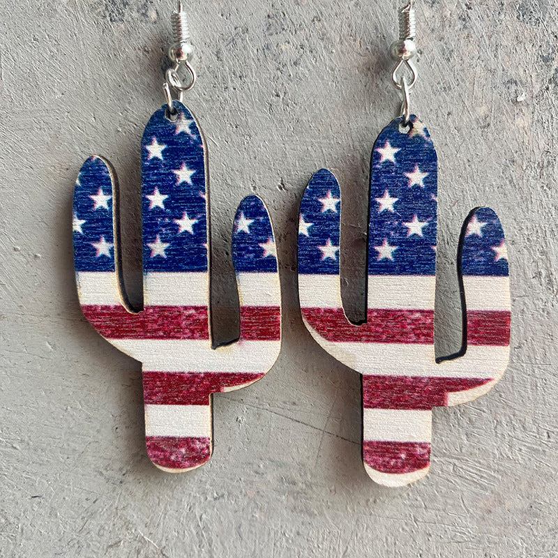 Western Cactus Cross Flag Wood Earrings - product image 9