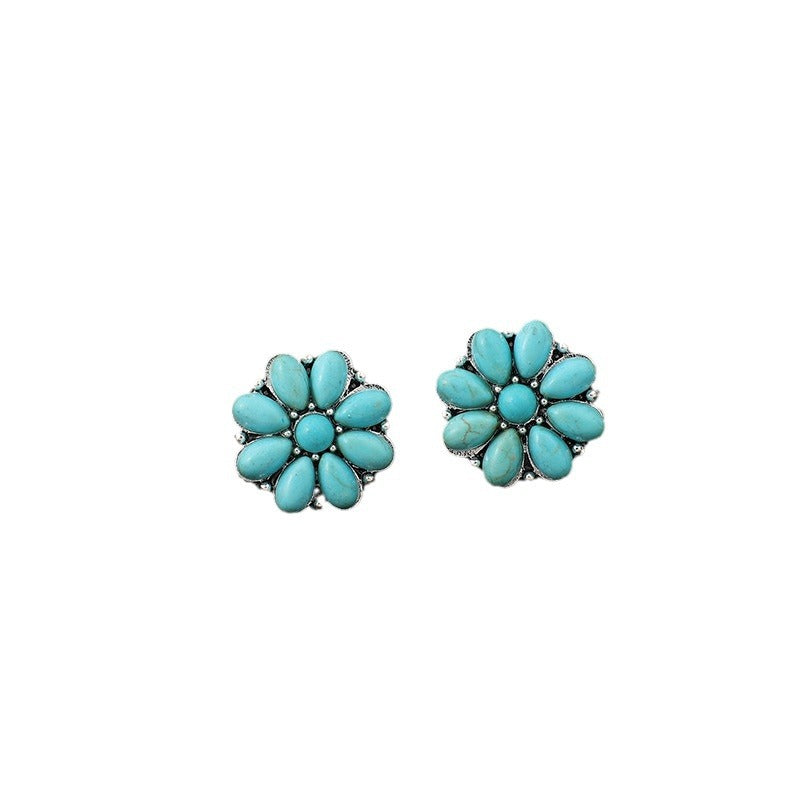 Turquoise Boho Vintage Floral Cross Earrings - product image 5
