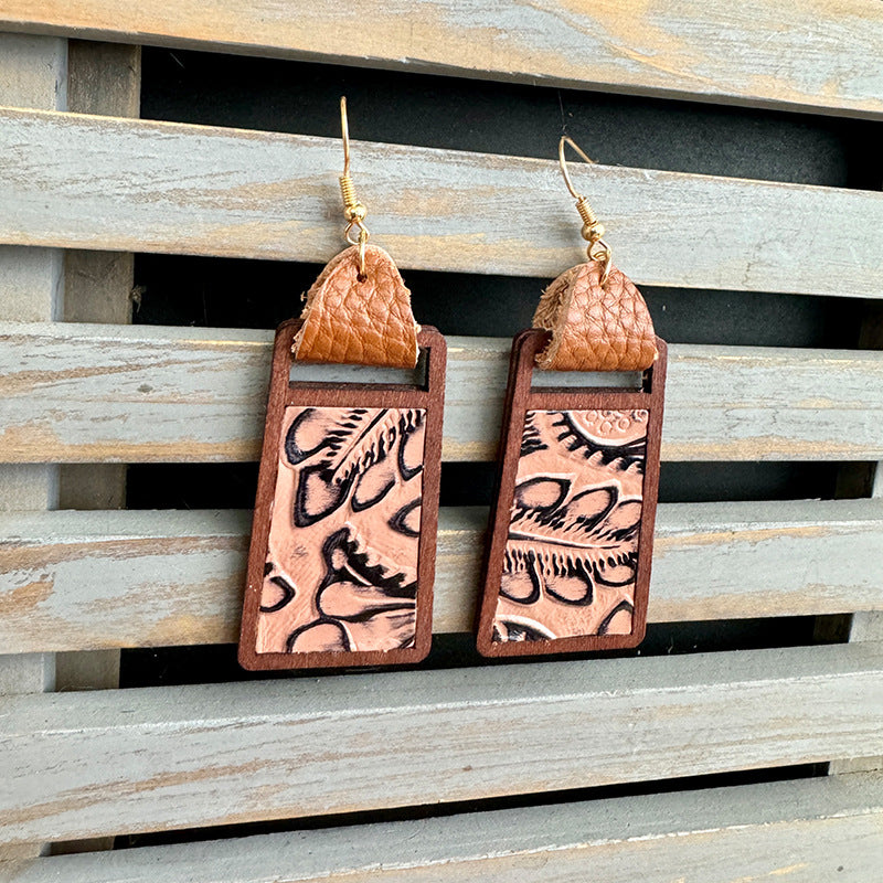 Western Statement Geometric Cross Leather Earrings