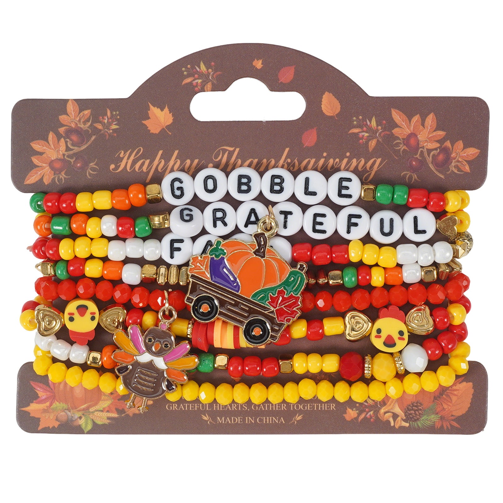 Autumn Thanksgiving Bracelet Maple Leaf - Turkey - Pumpkin - Squirrel - Pine