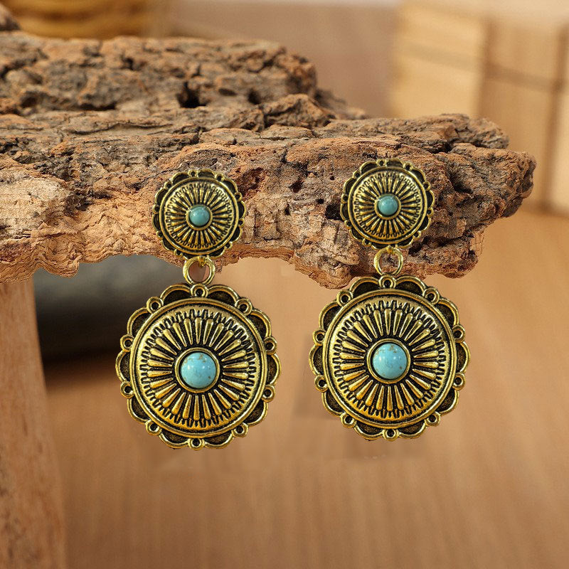 Turquoise Vintage Floral Cross Earrings - product image 2