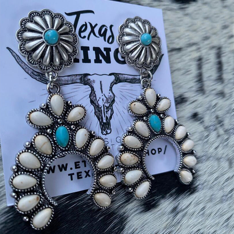 Western Turquoise Vintage Statement Floral Earrings