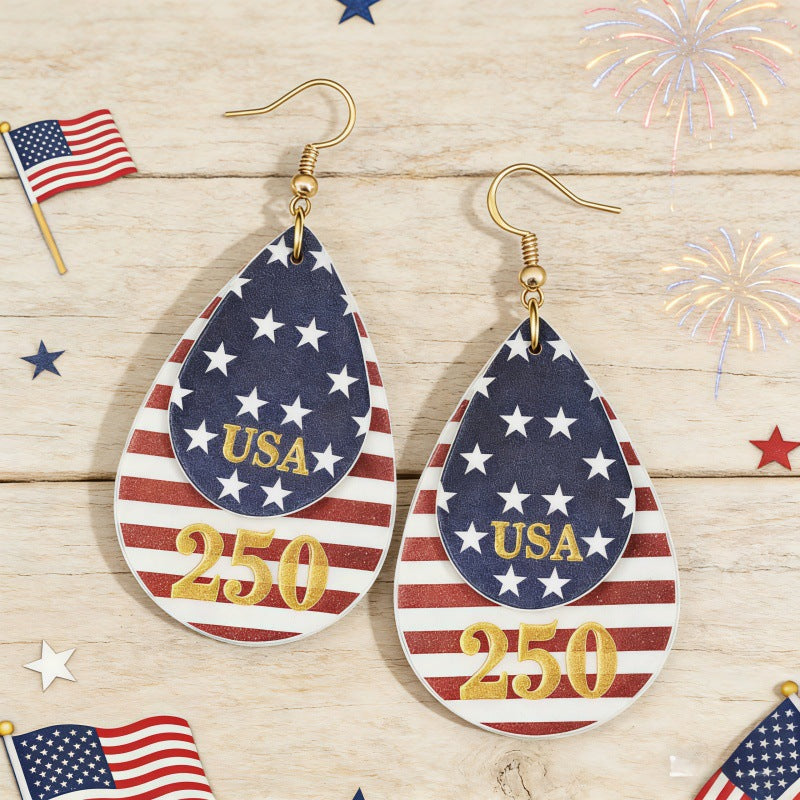 Cross Flag Leather Earrings