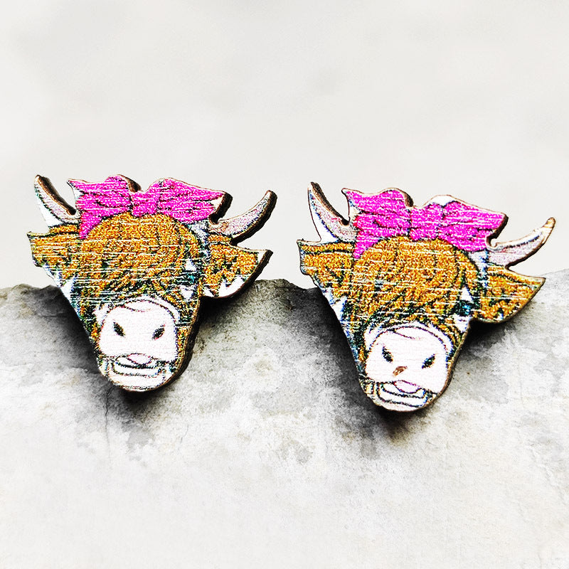 Cow Skull Horse Cactus Cross Wood Earrings - product image 10