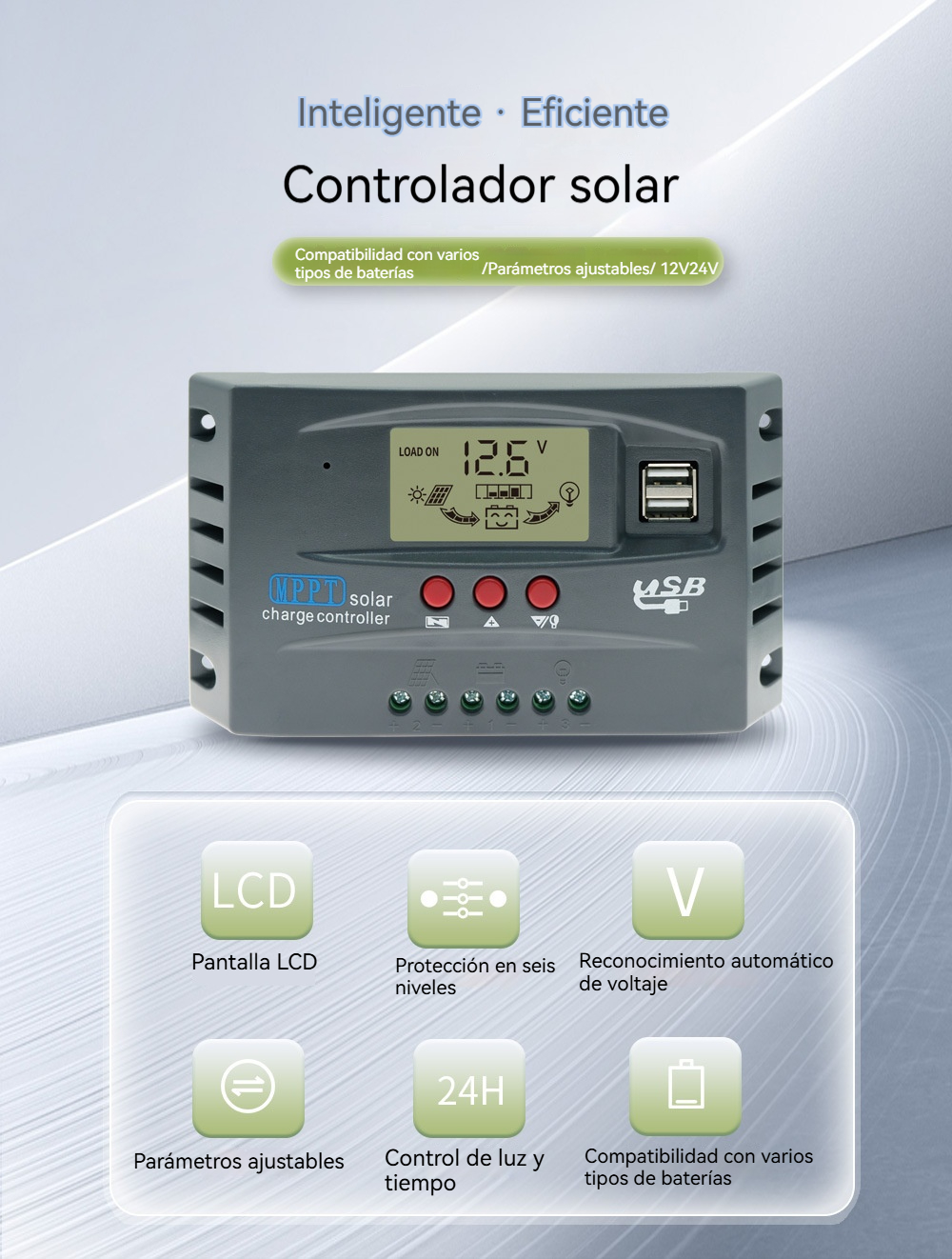 Controlador de Carga Solar MPPT 100A 12V 24V Pantalla LCD 30-100A Regulador Inteligente para Baterías Máx. 46V Entrada Doble USB Para Plomo-Ácido/Litio, Cargador Automático Solares y Paneles