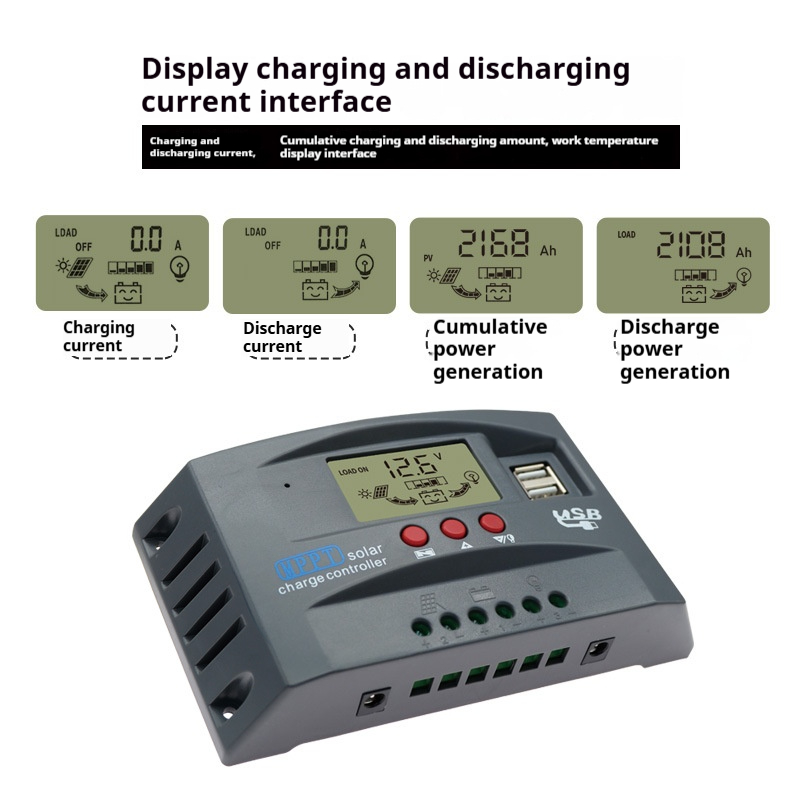 100A MPPT Solar Charge Controller 12V 24V LCD Display 30-100A Battery Intelligent Regulator Max 46V Input Dual USB For Lead-Acid/Lithium, Auto Solar Charger for Solar Panels and Batteries