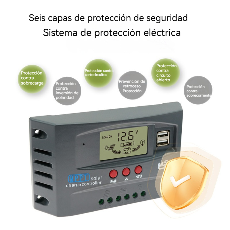 Controlador de Carga Solar MPPT 100A 12V 24V Pantalla LCD 30-100A Regulador Inteligente para Baterías Máx. 46V Entrada Doble USB Para Plomo-Ácido/Litio, Cargador Automático Solares y Paneles