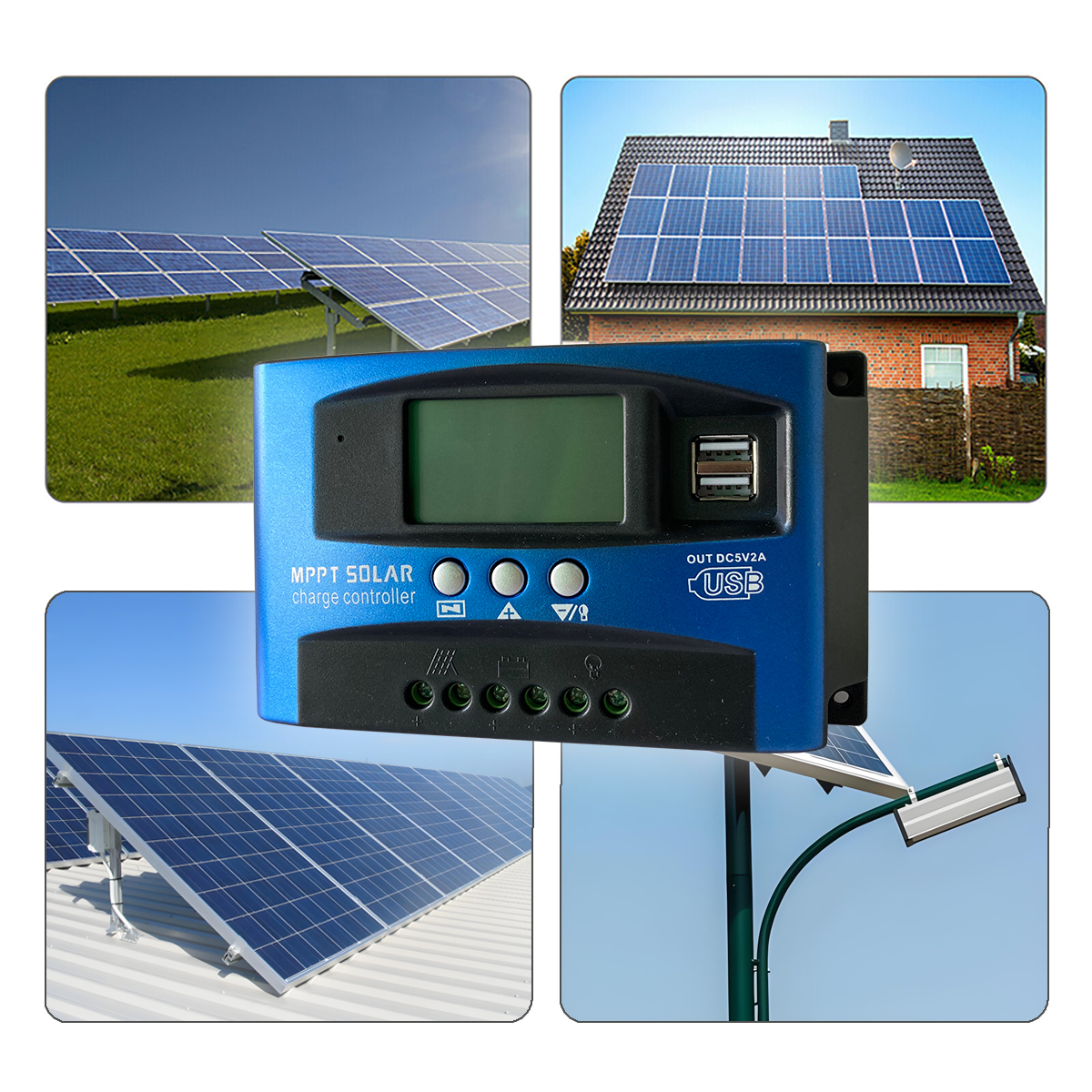 MPPT Solar Charge Controller 100A 60A 30A , 12V/ 24V Solar Panel Intelligent Regulator with Adjustable LCD Display Dual USB Port Timer Setting Auto Parameter