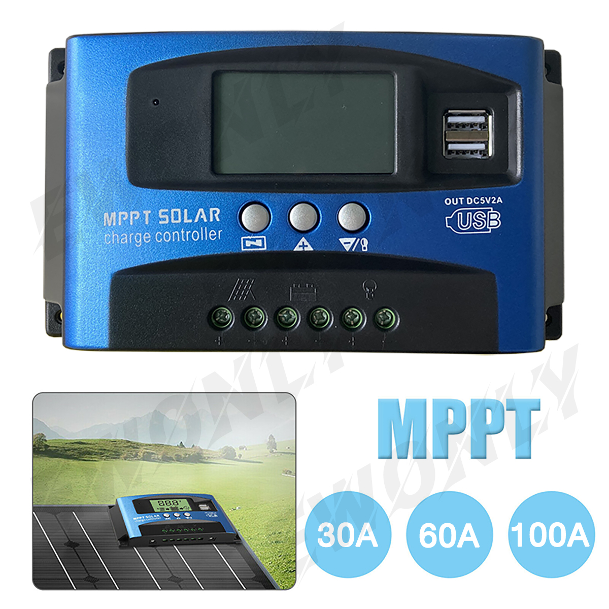 MPPT Solar Charge Controller 100A 60A 30A , 12V/ 24V Solar Panel Intelligent Regulator with Adjustable LCD Display Dual USB Port Timer Setting Auto Parameter