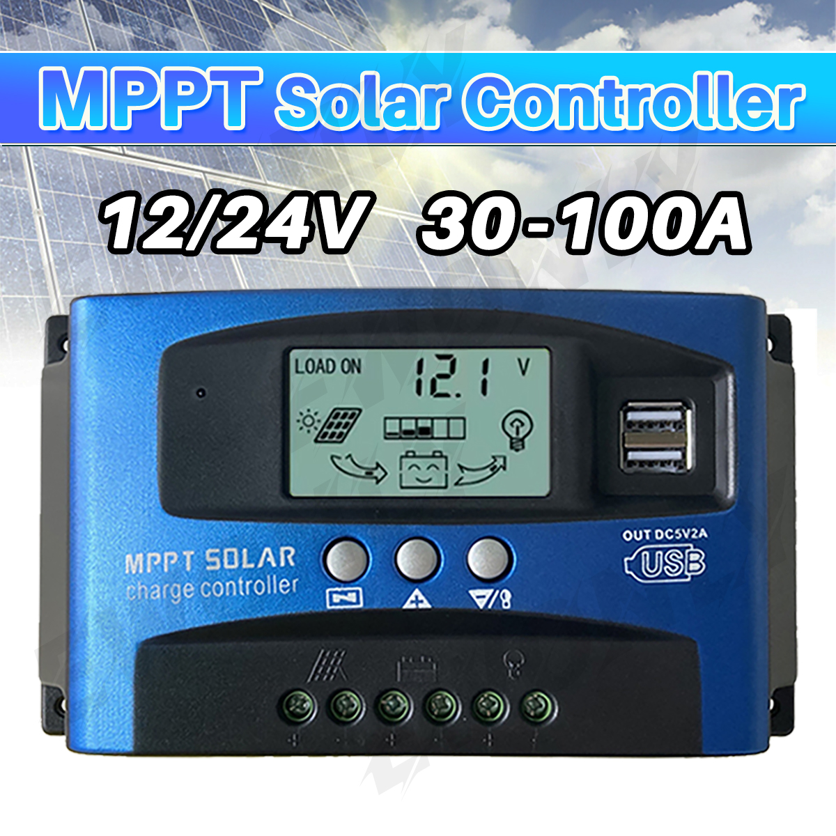 MPPT Solar Charge Controller 100A 60A 30A , 12V/ 24V Solar Panel Intelligent Regulator with Adjustable LCD Display Dual USB Port Timer Setting Auto Parameter