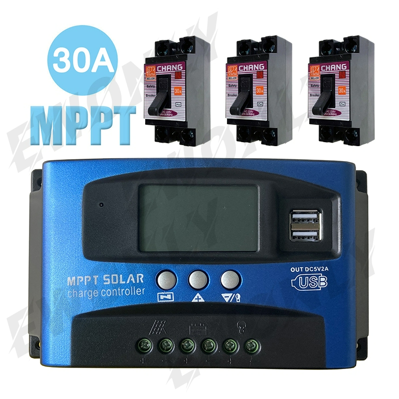 Ewonly MPPT Solar Charger Controlle ชาจเจอร์โซล่า 30A-100A ชาร์จเจอร์ 12v24v + 3pcs CHANG เซฟตี้ เบรกเกอร์ 2P 220V 30A