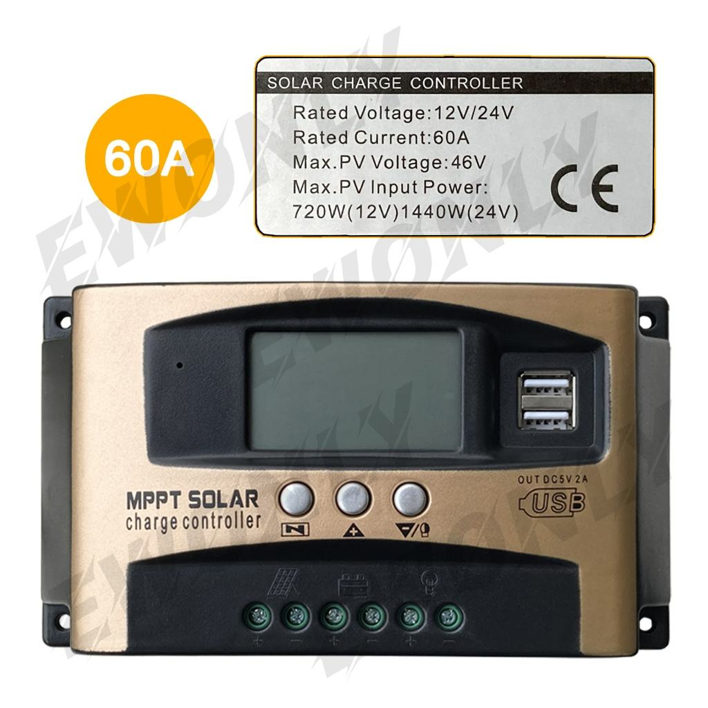 EWONLY ชาร์จเจอร์ 12v24v MPPT solar charger controlle + 2สวิทช์ 12V 24V 30A/60A/100A สำหรับระบบพลังงานแสงอาทิตย์ สีทอง