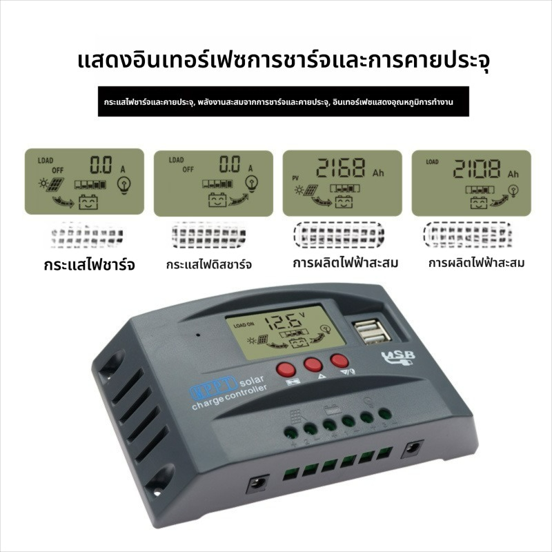 EWONLY MPPT ชาร์จเจอร์ ชาจเจอร์โซล่า + 2สวิทช์ 12v24v โซล่าชาร์เจอร์ 30A/60A/100A โซล่าคอนโทรลเลอร์