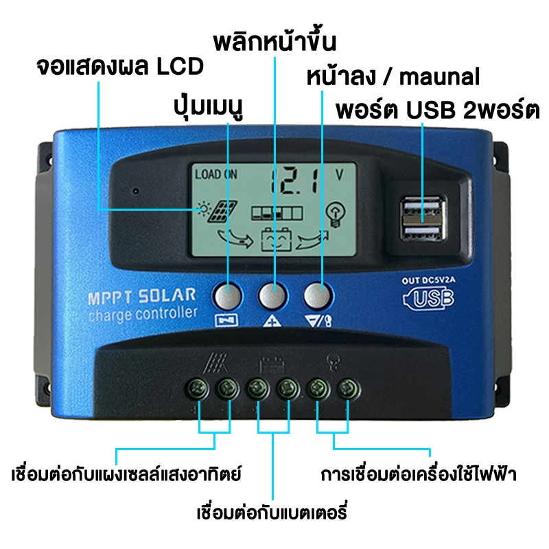 Ewonly MPPT Solar Charger Controlle ชาจเจอร์โซล่า 30A-100A ชาร์จเจอร์ 12v24v + 3pcs CHANG เซฟตี้ เบรกเกอร์ 2P 220V 30A