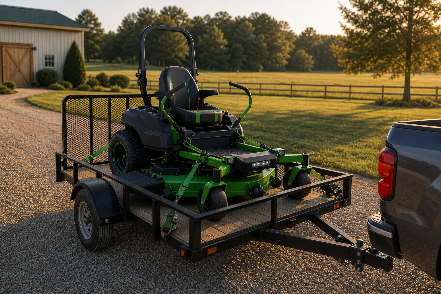 EGO POWER+ Z6 52-Inch Battery Zero-Turn Mower utility trailer delivery lifestyle view
