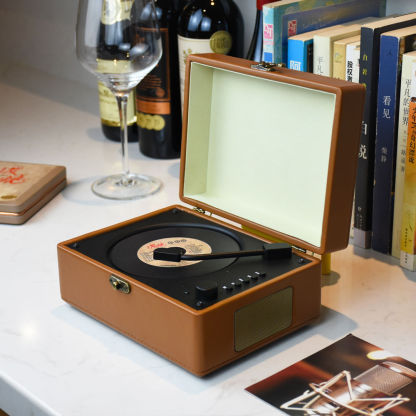 Auryvox Hi-Fi CD Player: Dual Speakers, Precision Laser, Vintage Leather & Wood