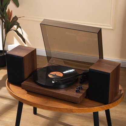 Auryvox VX100 Retro Wood Grain Turntable with Audio-Technica Stylus, All-in-One Moving Magnet Vinyl Record Player