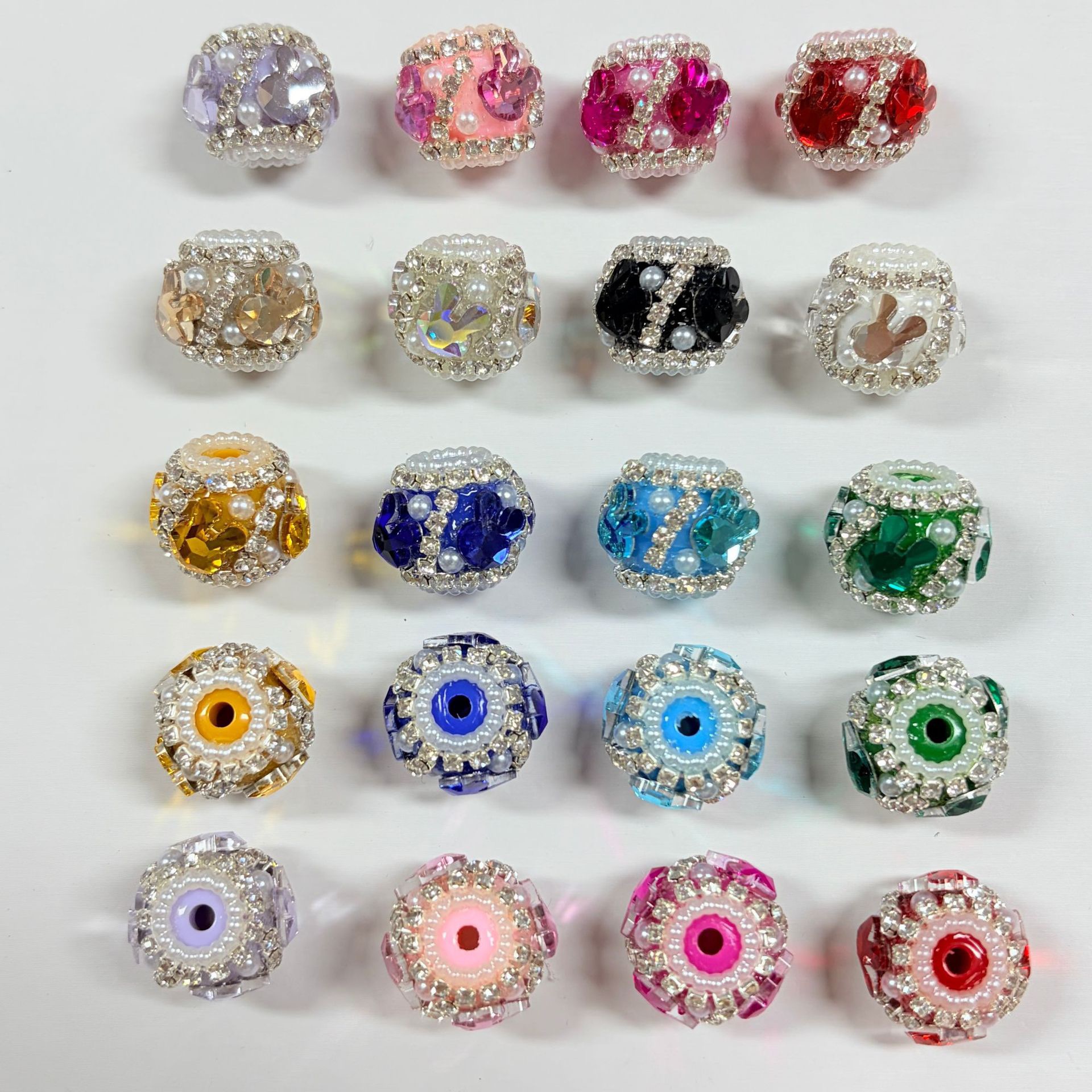Green Mickey Head Rhinestone Spacer Beads, Cartoon Pearl Craft Beads for DIY Pen Making & Jewelry Accessories