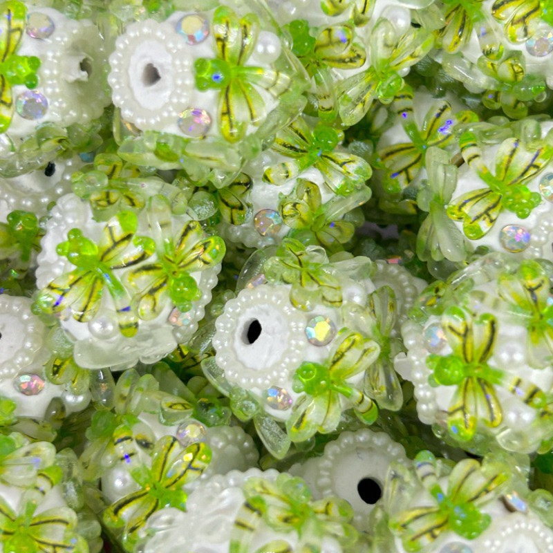 Handmade Butterfly Flower Rhinestone Spacer Beads, Pearl Decor Large Craft Beads for DIY Pen Making & Jewelry Accessories
