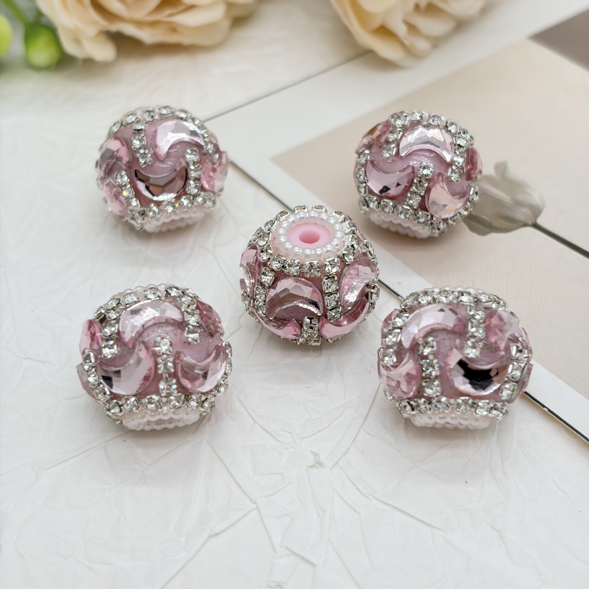 Gold Wave Rhinestone Spacer Beads, Luxury Bling Craft Beads for DIY Pen Making & Jewelry Accessories
