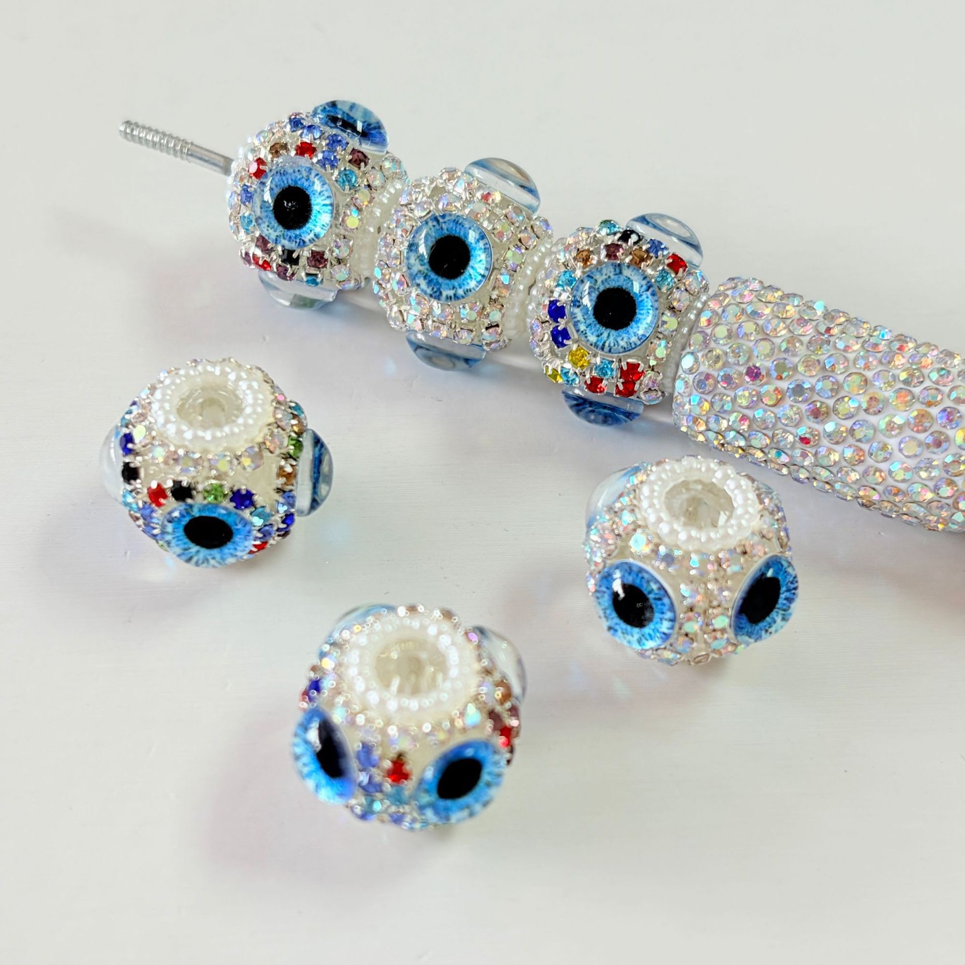 Evil Eye Rhinestone Spacer Bead, Blue Eye Bling Craft Bead for DIY Pen Making & Jewelry Accessories
