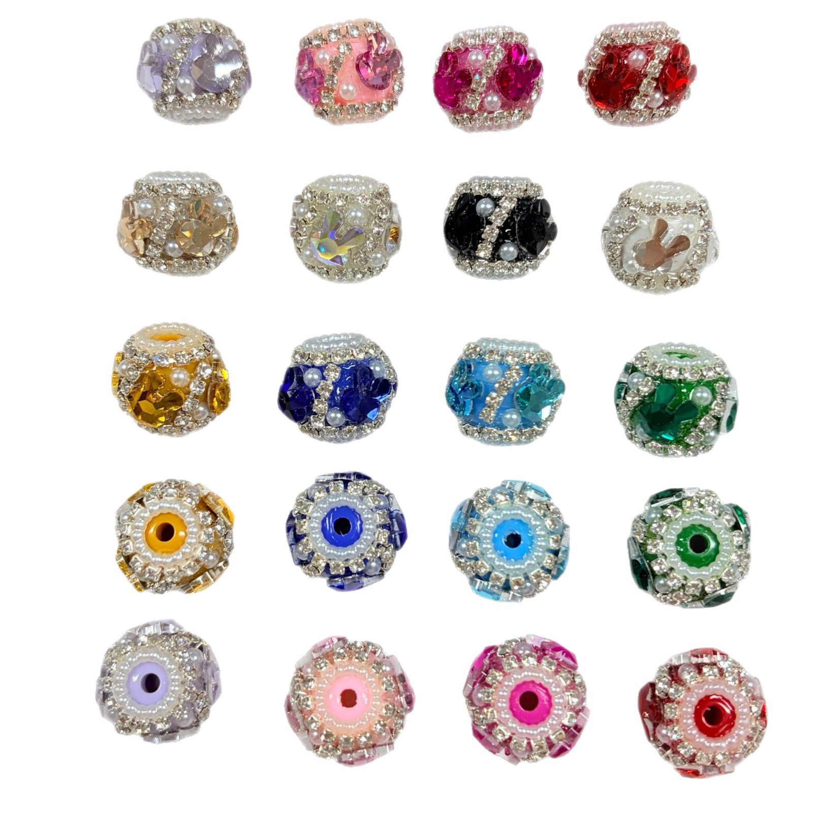 Green Mickey Head Rhinestone Spacer Beads, Cartoon Pearl Craft Beads for DIY Pen Making & Jewelry Accessories