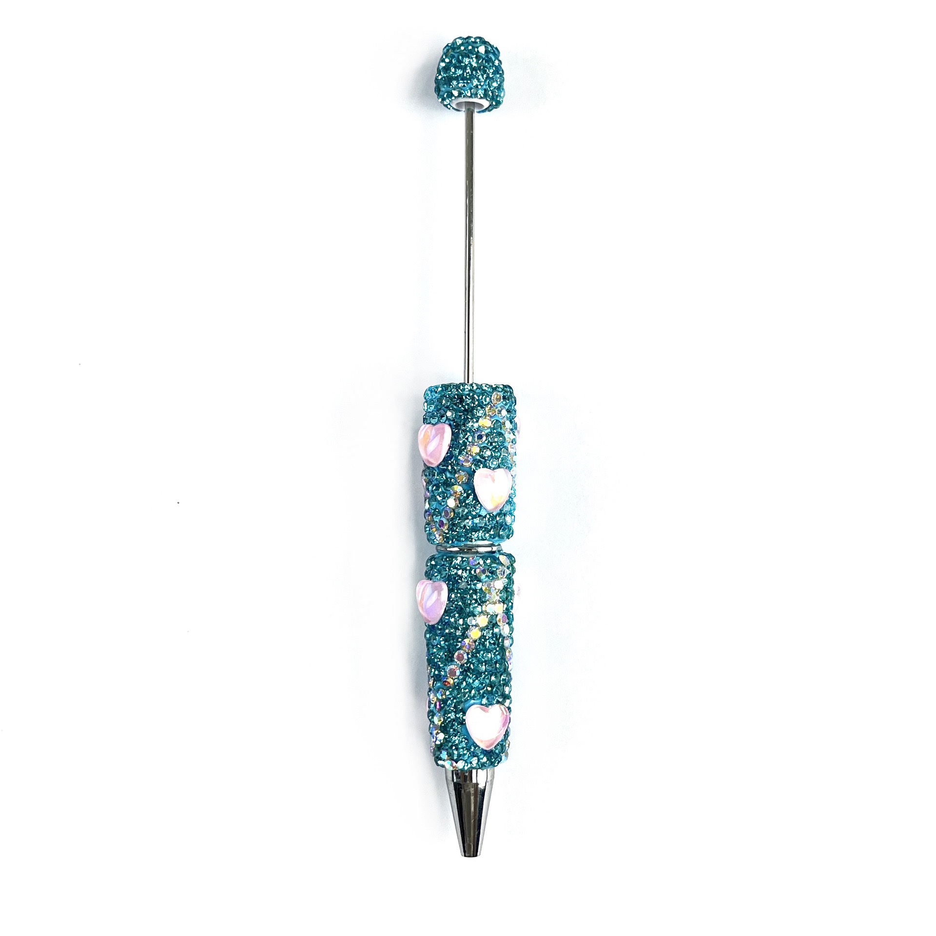 Bling Rhinestone Heart Beaded Pen, Custom Sparkle Ballpoint Pen, Kawaii Stationery Gift for Girls
