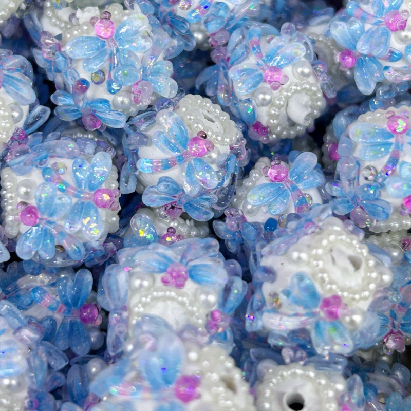 Handmade Butterfly Flower Rhinestone Spacer Beads, Pearl Decor Large Craft Beads for DIY Pen Making & Jewelry Accessories
