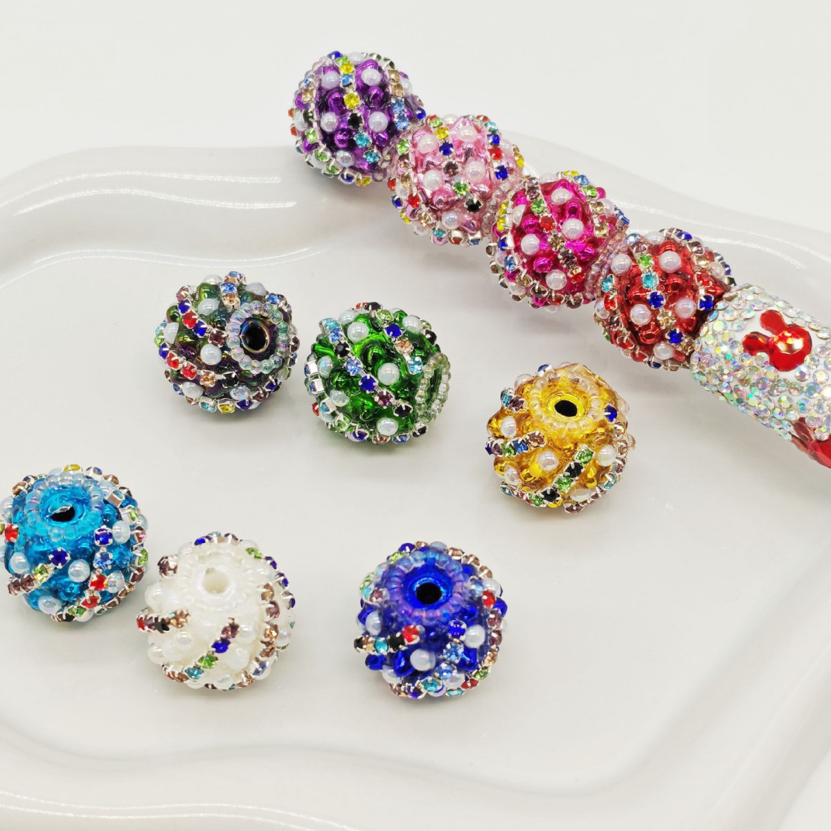 Multi-color Rhinestone Pearl Spacer Bead, DIY Bling Craft Bead for Pen Making & Jewelry Accessories
